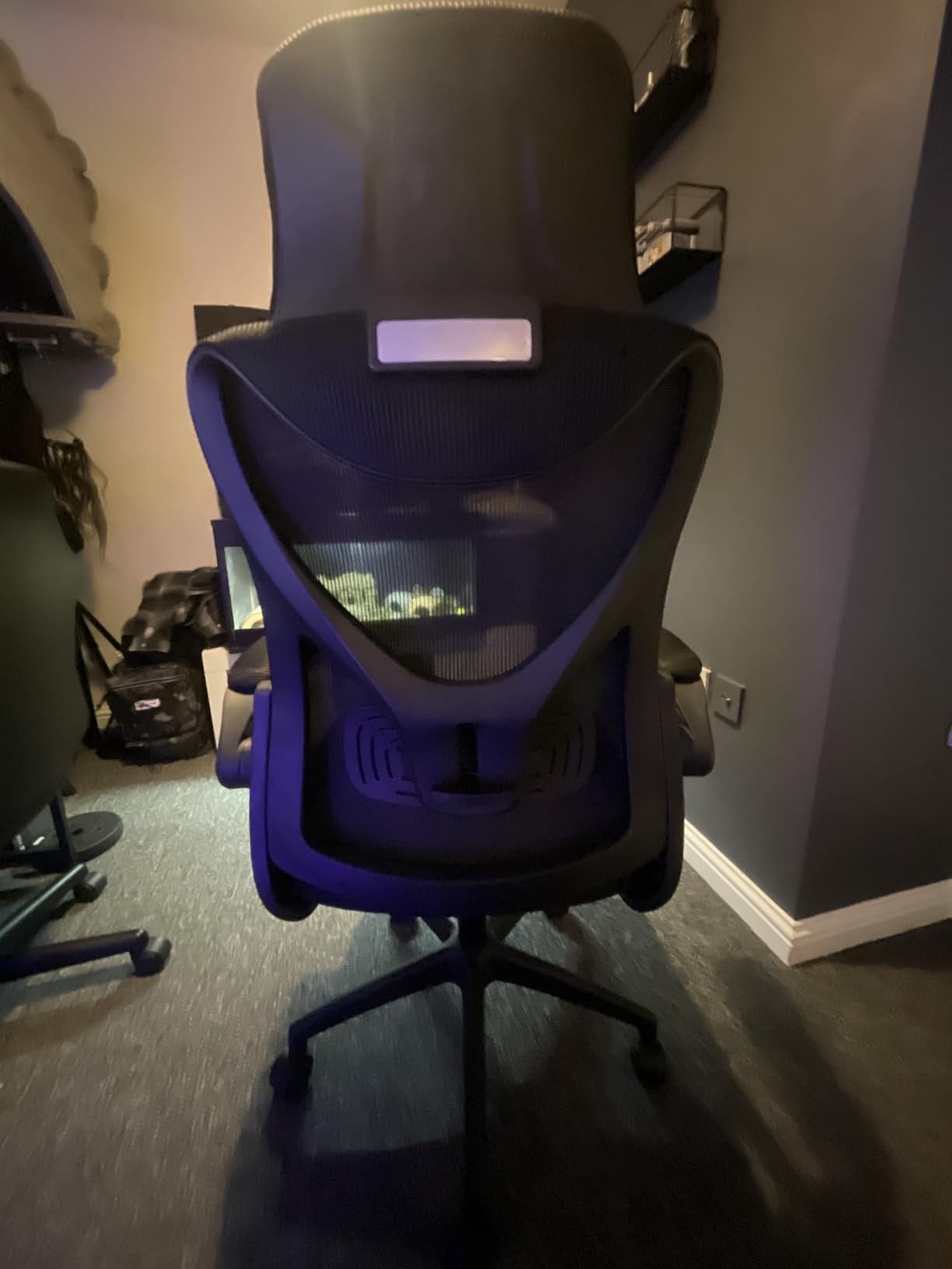 Customer rear-view photo of the chair in a gaming room